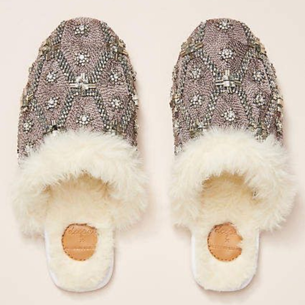 Deepa & Anthropologie Heather Beaded Slippers size 7